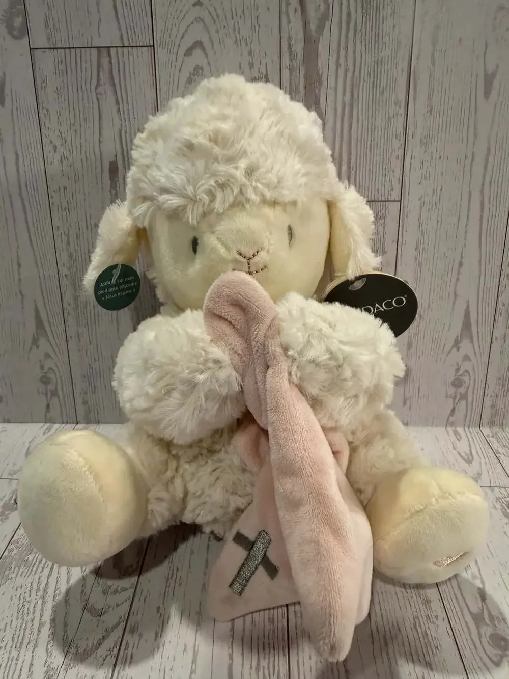 Demdaco Jesus Loves Me Musical Lamb Plush with Pink Blanket